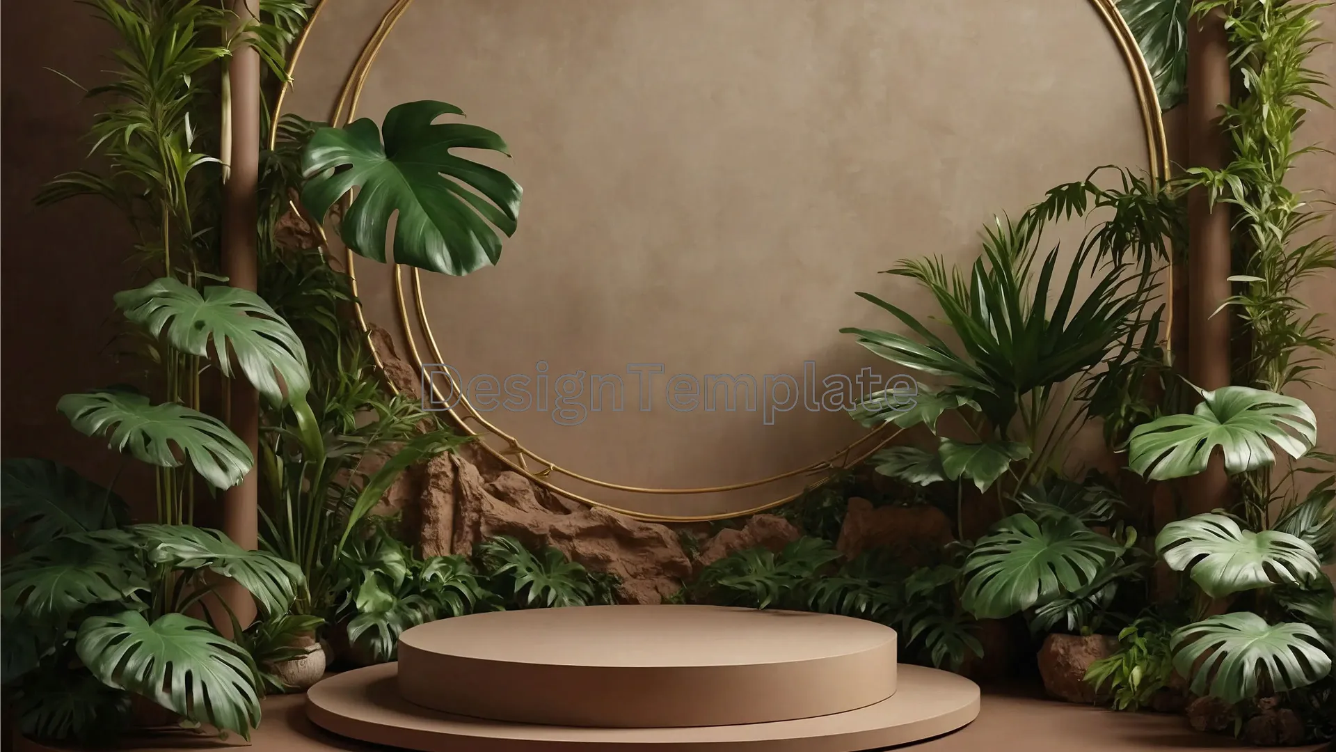 Circular Podium in Tropical Green PNG Background